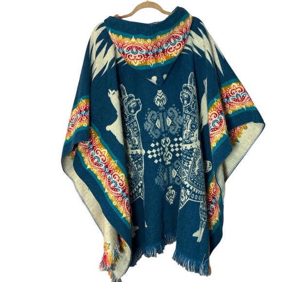 Casa De Alpaca Ecuadorean Poncho Multicolor Hooded Handmade Alpaca One Size - Picture 4 of 11